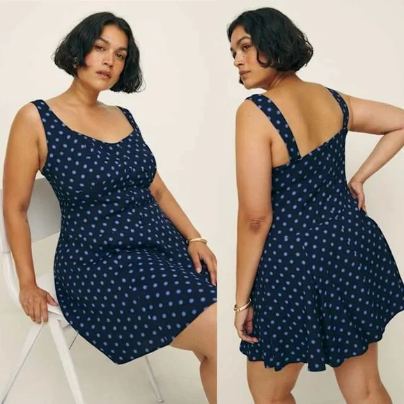NWT Reformation Valencio Polka Dot Mini Dress Plus Size ES - Picture 2 of 6